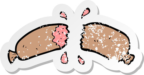 retro distressed sticker of a cartoon sausage