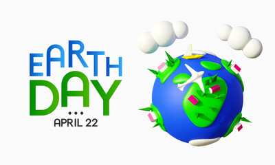 Fototapeta premium Earth day is observed every year on April 22, to demonstrate support for environmental protection. 3D Rendering
