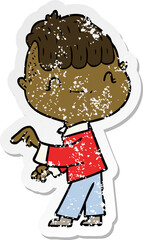 distressed sticker of a cartoon friendly boy