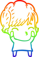 Fototapeta premium rainbow gradient line drawing cartoon woman thinking