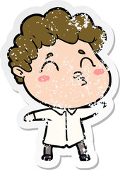 distressed sticker of a cartoon man pouting