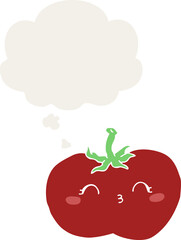 cartoon tomato and thought bubble in retro style