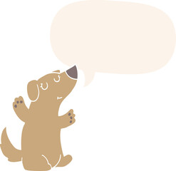cartoon dog and speech bubble in retro style
