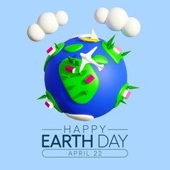 Earth day is observed every year on April 22, to demonstrate support for environmental protection. 3D Rendering