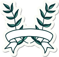 tattoo sticker with banner of laurel