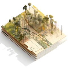 Axonometric Forest, Deforestation, illustration for Earth Day generative ai