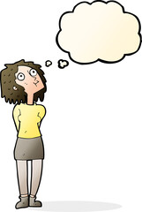 cartoon curious woman with thought bubble