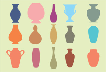 Set of Clay vase Icons. Beautiful Design Elements in editable vector format. Modern day pottery icons. Traditional crockery and decoration items. eps 10.