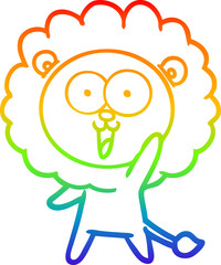 rainbow gradient line drawing happy cartoon lion