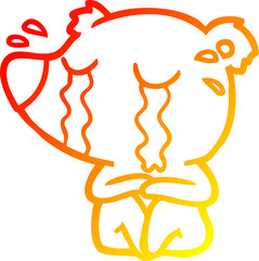 warm gradient line drawing cartoon crying bear