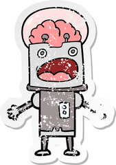 distressed sticker of a cartoon robot