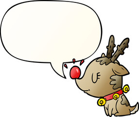 cartoon christmas reindeer and speech bubble in smooth gradient style