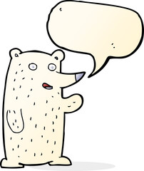cartoon waving polar bear with speech bubble