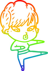 rainbow gradient line drawing cartoon woman