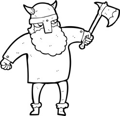 black and white cartoon viking warrior