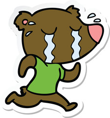 sticker of a cartoon crying bear running