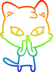 rainbow gradient line drawing cute cartoon cat