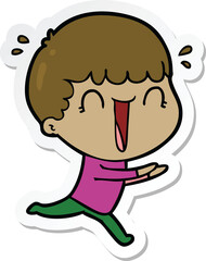 sticker of a laughing cartoon man running