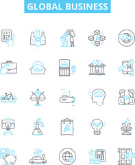 Global business vector line icons set. Global, business, international, economy, marketing, trade, commerce illustration outline concept symbols and signs