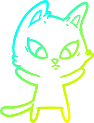 cold gradient line drawing confused cartoon cat