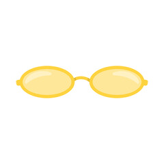 Stylish flat yellow sunglasses isolated on white background. A fashion accessory with an oval frame and yellow lenses.