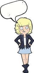 cartoon girl in jacket with speech bubble