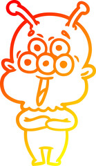 warm gradient line drawing happy cartoon alien