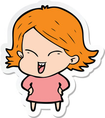 sticker of a happy cartoon girl
