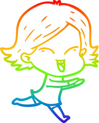 rainbow gradient line drawing happy cartoon girl