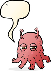 cartoon alien face with speech bubble