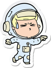 sticker of a cartoon stressed astronaut