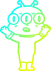 cold gradient line drawing cartoon three eyed alien