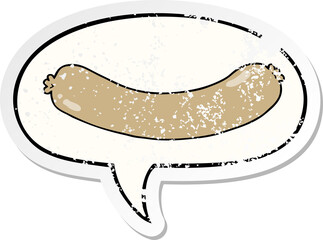 cartoon sausage and speech bubble distressed sticker