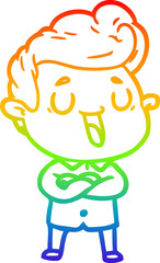 rainbow gradient line drawing happy cartoon man