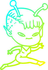 cold gradient line drawing cute cartoon alien girl