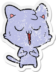 distressed sticker of a cartoon cat singing