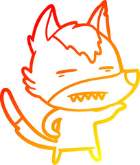 warm gradient line drawing cartoon wolf showing teeth