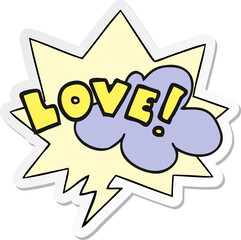 cartoon word love and speech bubble sticker