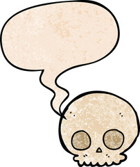 cartoon skull and speech bubble in retro texture style