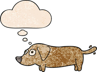 cartoon dog and thought bubble in grunge texture pattern style