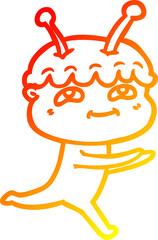 warm gradient line drawing friendly cartoon spaceman running