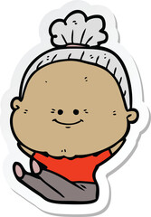 sticker of a cartoon happy old woman