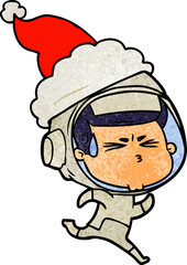 textured cartoon of a stressed astronaut wearing santa hat