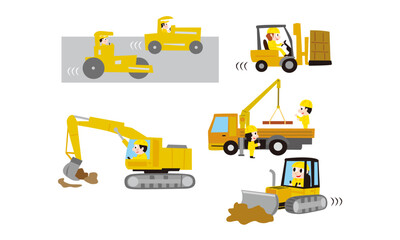 工事で使用する建機、重機車輛たちのかわいいイラスト