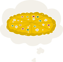 cartoon pizza and thought bubble in retro style