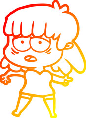 warm gradient line drawing cartoon tired woman