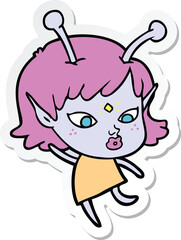 sticker of a pretty cartoon alien girl dancing