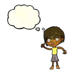 Obraz na płótnie Canvas cartoon boy with positive attitude with thought bubble