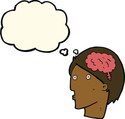 cartoon man with brain symbol with thought bubble