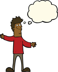 cartoon happy man with thought bubble